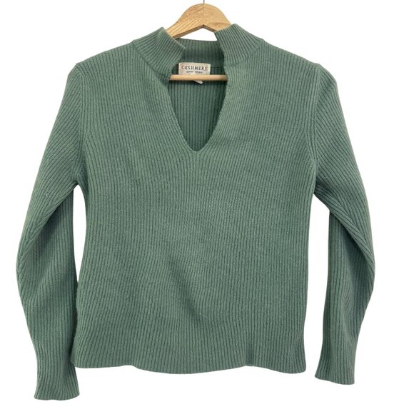 Vtg Cashmere Sutton Studio Womens Sage Green High Neck Long Sleeve Sweater S - Picture 1 of 6